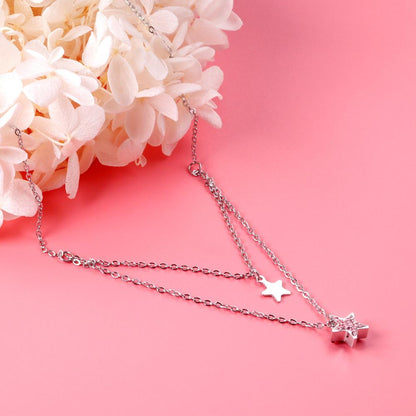ASON Trendy Star Pendant Double Chain Necklace Stainless Steel Multi-layer Choker for Women Party Gift Jewelry Accessory
