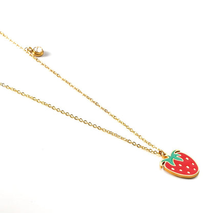 Enamel Girls Kids Jewelry Cute Crystal Strawberry Pendant Necklace for Women Stainless Steel Waterproof Sweet Choker Birthday Gifts