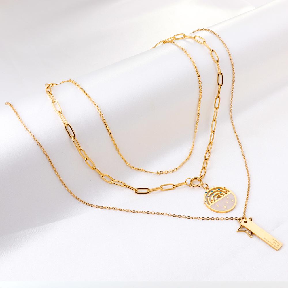 New Design Triple Pendant Necklace For Fashion Decor Geometric Cute Round Charms Cuban Jewelry Layer Pendants