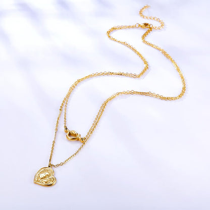 Stainless Steel Necklace For Women Romantic Style Gold Color Heart Pendant Necklace Wedding Layer Jewelry Party Gift