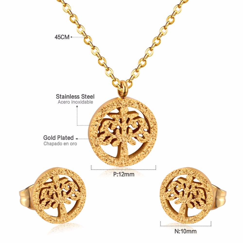 Tree Necklace Earrings Wedding Dubai Jewelry Sets For Women Girls Gold/Steel Indian Bridal Jewelry Sets Jewellery