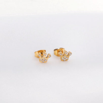 ASON Small Earrings Stainless Steel Star Heart Crown Earring with Rhinestones for Women Gold Color Jewelry Accessory