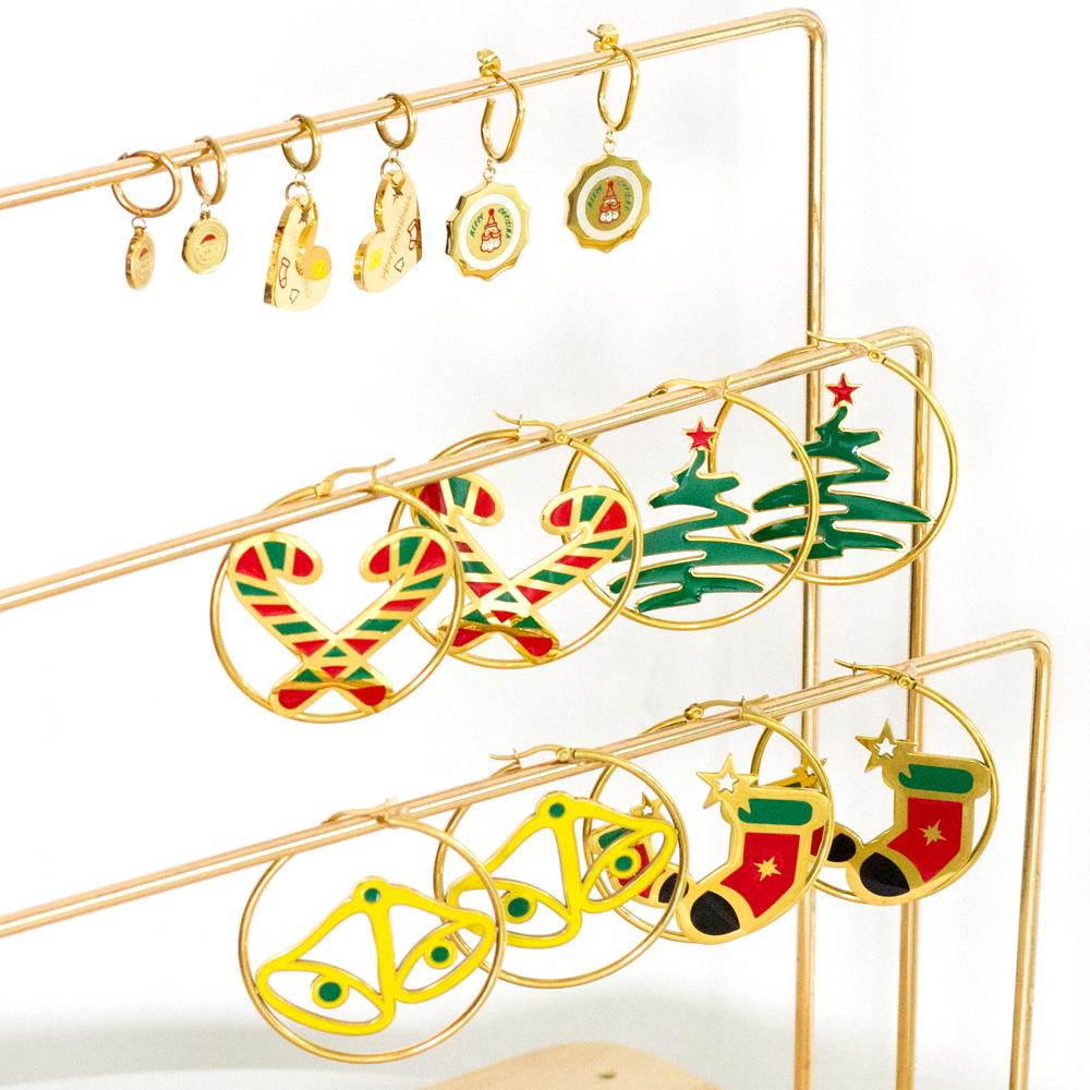 Santa Circle Big Hoop Earrings For Christmas Cute Christmas Tree Stocking Canes Jingle Bell Charm Earrings Trendy
