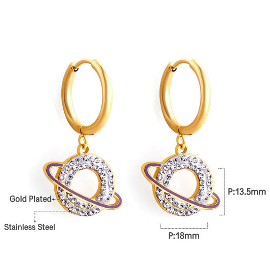 Pendientes mujer Stainless Steel Round saturn Cubic Zirconia Hoop Earrings Brinoc Party New Punk Jewelry Earrings
