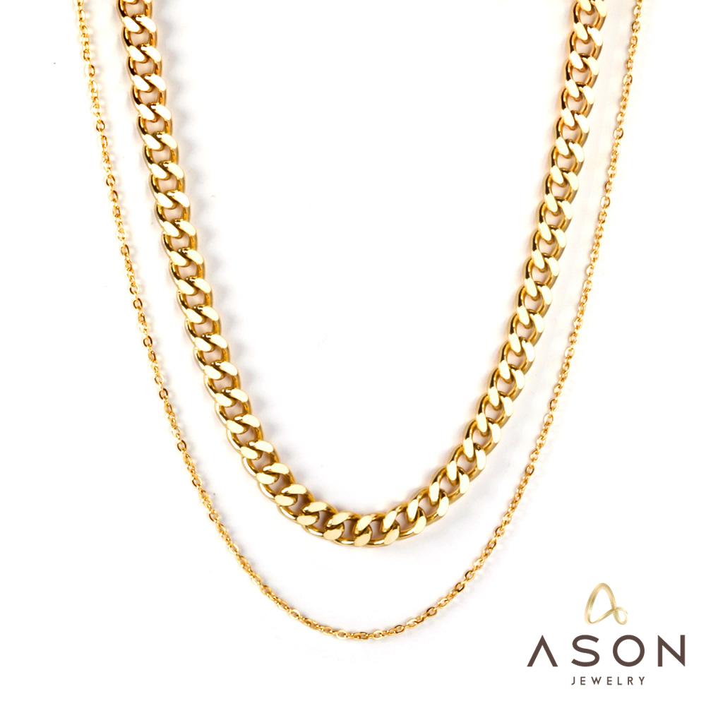 Wholesale Ason Multi-layer Necklace Stainless Steel Cuban Link Cool Chain for Women Men Party Gift Jewelry Gold Color Choker Necklace