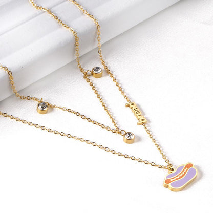 New Arrival Vegetable Food Cartoon Double Chain Pendant Necklace For Girls Fashion Chain Jewellry Necklace choker
