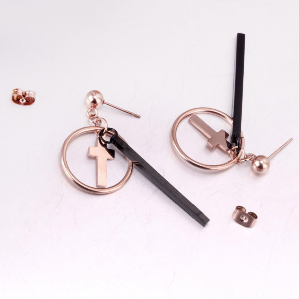 Rose Gold Cross pendientes Drop Dangle Earrings Set For Women Fashion Jewelry Big Round Earings brincos oorbellen