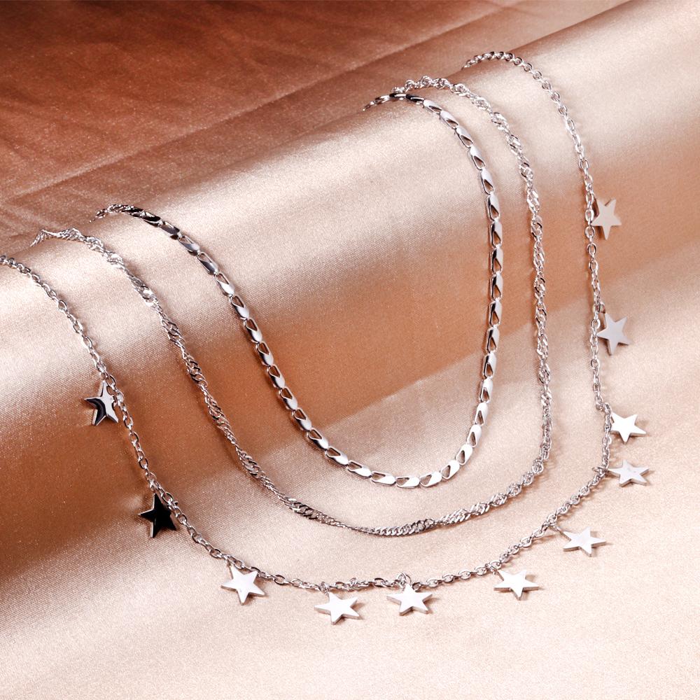 Triple Chain Collier For Women Collar Statement Necklaces Chain Bohemia Luxury Jewelry For Party Little Star Charms