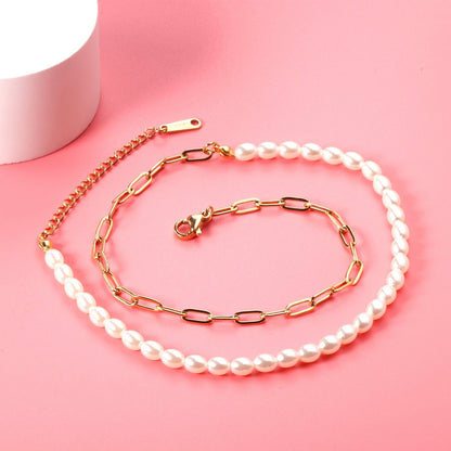 ASON Vintage Baroque Irregular Pearl Pendant Chain Necklace Stainless Steel Geometric Fashion Jewelry for Women Party Gift
