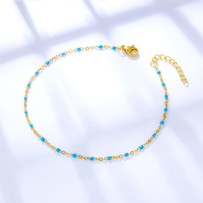 Bohemian Green Blue Yellow Beads Chain Anklets Stainless Steel Summer Ankle Bracelet Body Jewelry Gifts For Women Girl