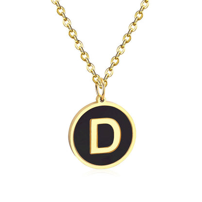ASON New Punk Jewelry Gold Black Shell Choler Necklaces Stainless Steel 26 Letter Alphabet Pendant Necklaces Women/Girl