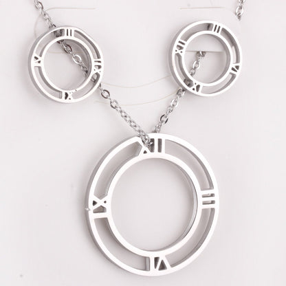 Hot Selling Roman numerals Necklace Earring Set Made By Stainless Steel Jewelry For Christmas Gift