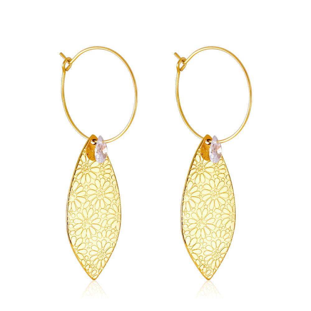 Summer Stainless Steel Geometric Hoop Earrings Minimalist Fan Leaf Shape Unusual Beach Waterproof Jewelry For Women