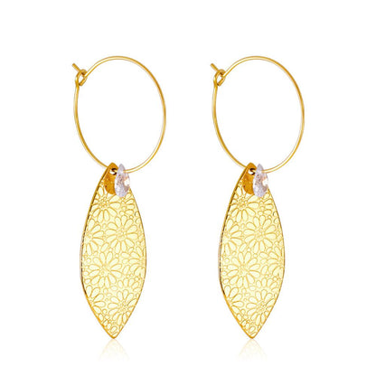 Summer Stainless Steel Geometric Hoop Earrings Minimalist Fan Leaf Shape Unusual Beach Waterproof Jewelry For Women