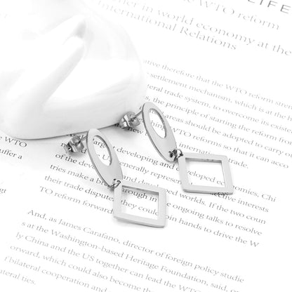 ASON Classic Gold Color Square Pendant Dangle Piercing Earrings Stainless Steel Drop Earring for Women Accessories Jewelry