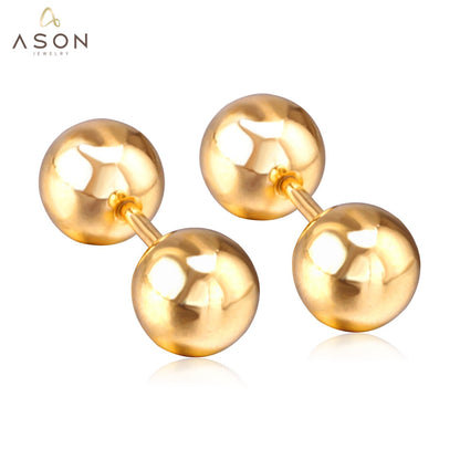 ASON 8mm Size Double Ball Screw Piercing Stud Earrings Gold Color Stainless Steel Women Men Anti-allergy Fashion Jewelry