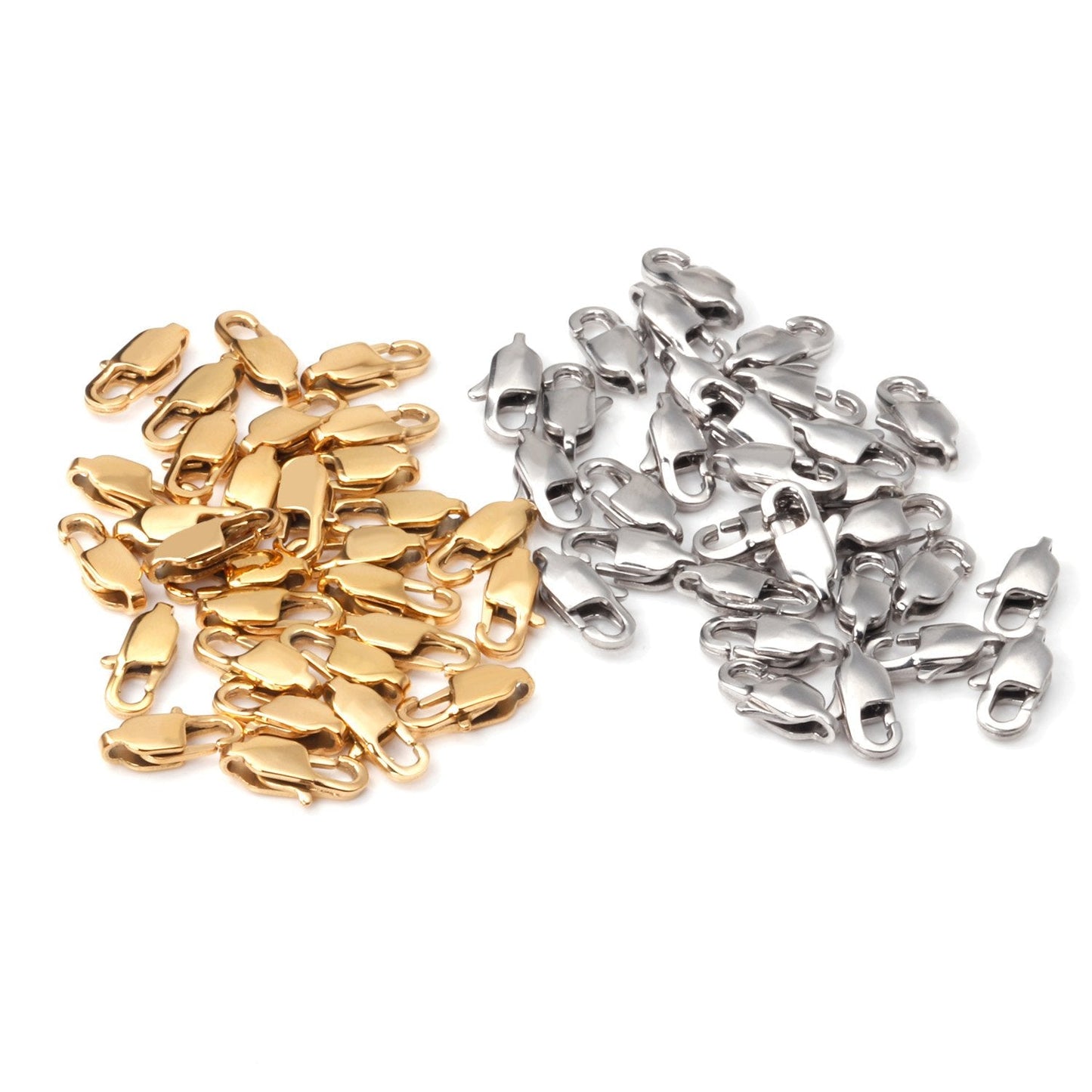 ASON 50/pcs Gold/Silver Color Stainless Steel Lobster Clasp for Necklace Bracelet Findings Connector DIY Jewelry Making Supplies