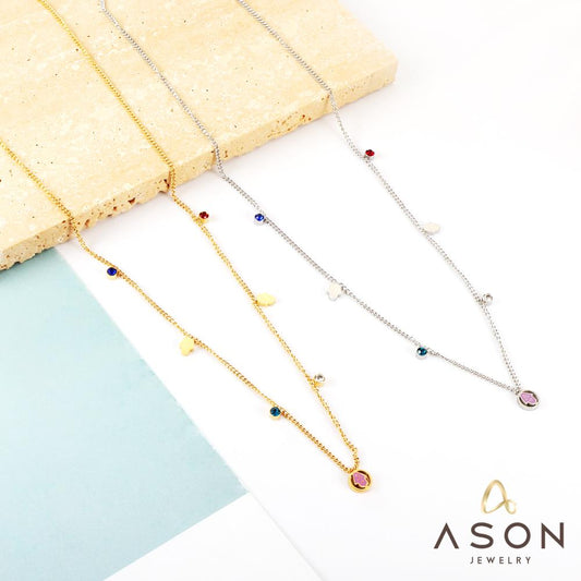 ASON Vintage Round Cubic Zirconia Palm Accessories Pendant Necklace Gold Color Stainless Steel For Women Jewelry Chokers