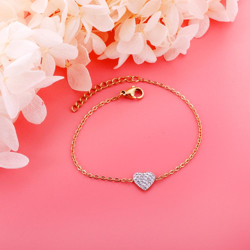 ASON Trendy Cubic Zirconia Heart Shape Chain Bracelets Gold Color Stainless Steel For Women Daily Wear Jewelry Accessory