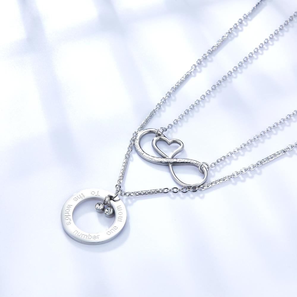 Beads Chains Layer Necklace For Women Stainless Steel Accessories Silver Color Ring and Heart Pendants Fashion Jewelry