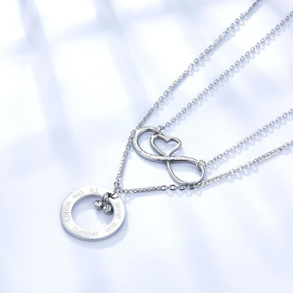 Beads Chains Layer Necklace For Women Stainless Steel Accessories Silver Color Ring and Heart Pendants Fashion Jewelry