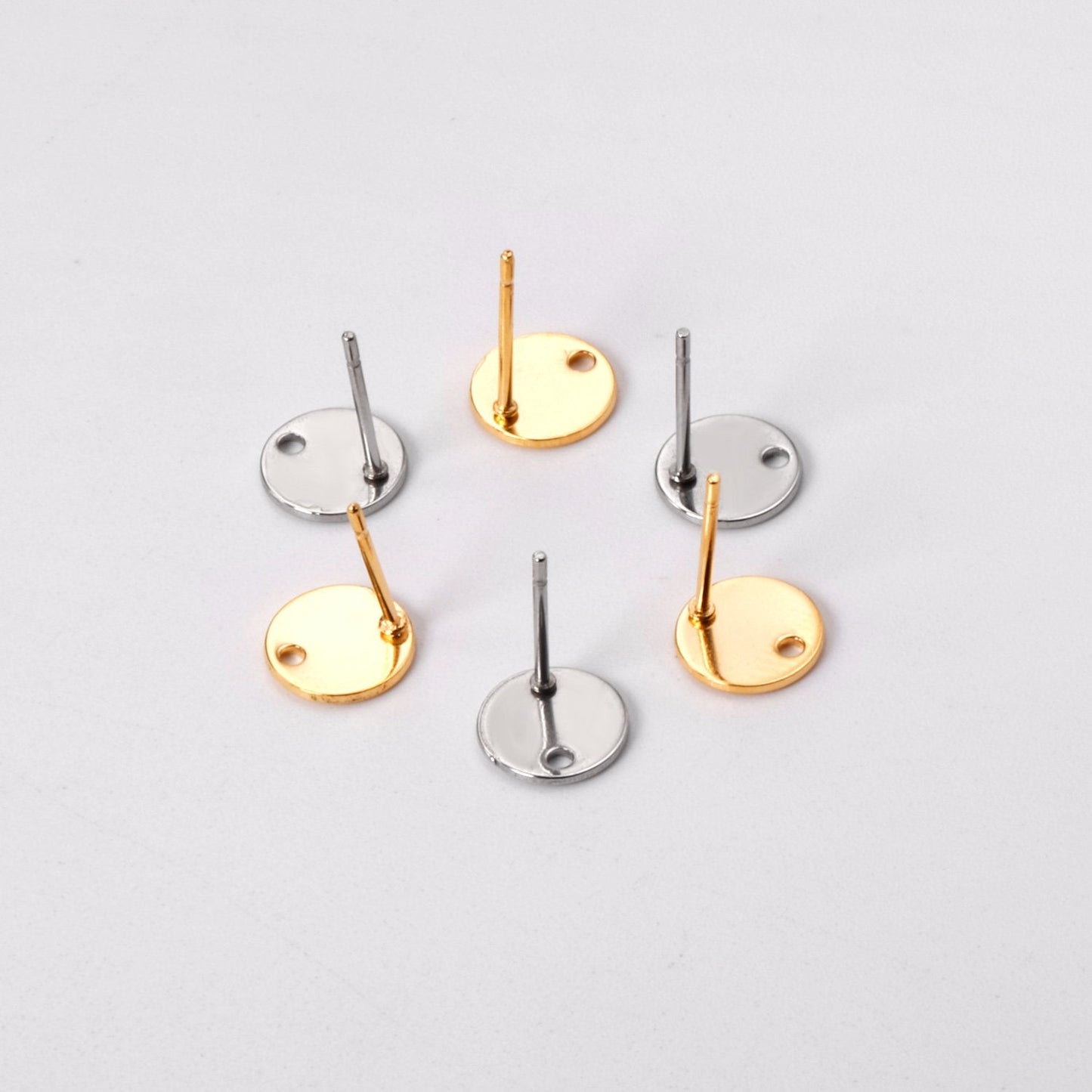 ASON 100 Pcs/Lots Small Ear Studs Round Shape With Holes Stainless Steel Base Setting Connector For DIY Jewelry Making Supplies