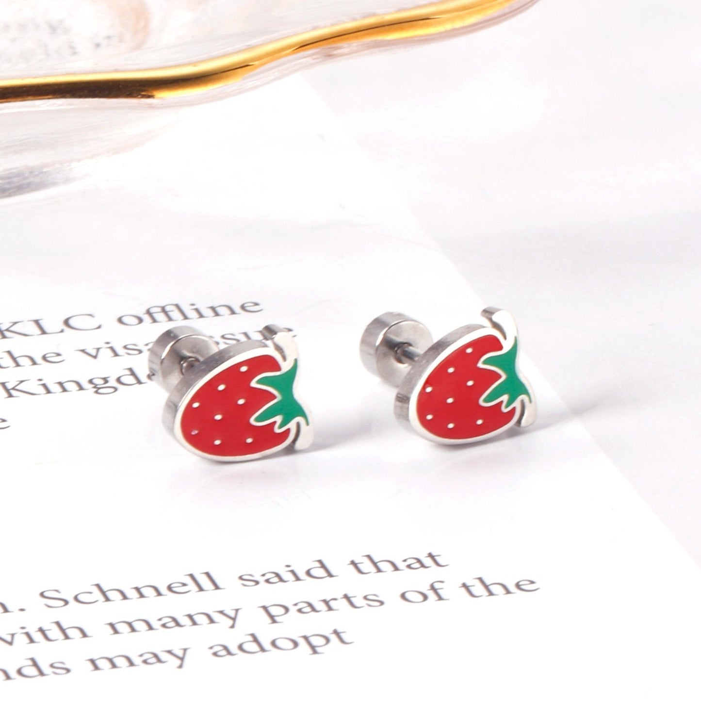 ASON Cute Strawberry Cloud Rainbow Stud Earrings Children's Earrings Stainless Steel Fashion Jewelry for Girl Women