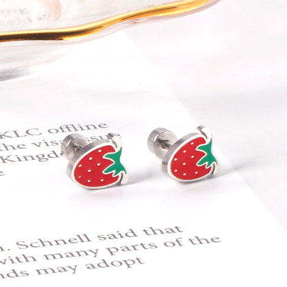 ASON Cute Strawberry Cloud Rainbow Stud Earrings Children's Earrings Stainless Steel Fashion Jewelry for Girl Women