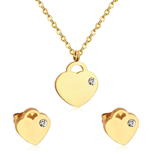 Lovely Heart Stainless Steel Bridal Jewelry Sets Necklace Earrings Accessories Set For Women Wedding Gift