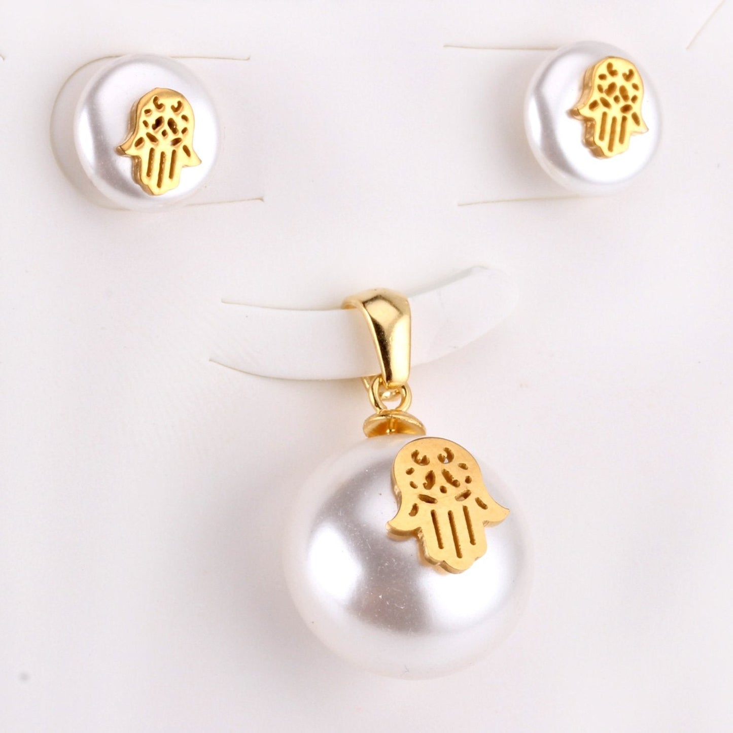 Hand Fake Pearl Wedding Dubai Jewelry sets Stainless Steel Women Small Stud Earring Necklace Jewelry sets