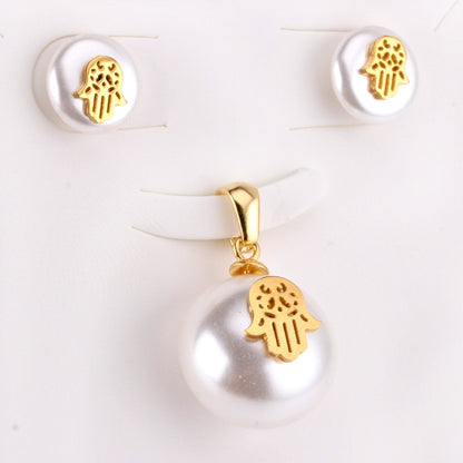 Hand Fake Pearl Wedding Dubai Jewelry sets Stainless Steel Women Small Stud Earring Necklace Jewelry sets