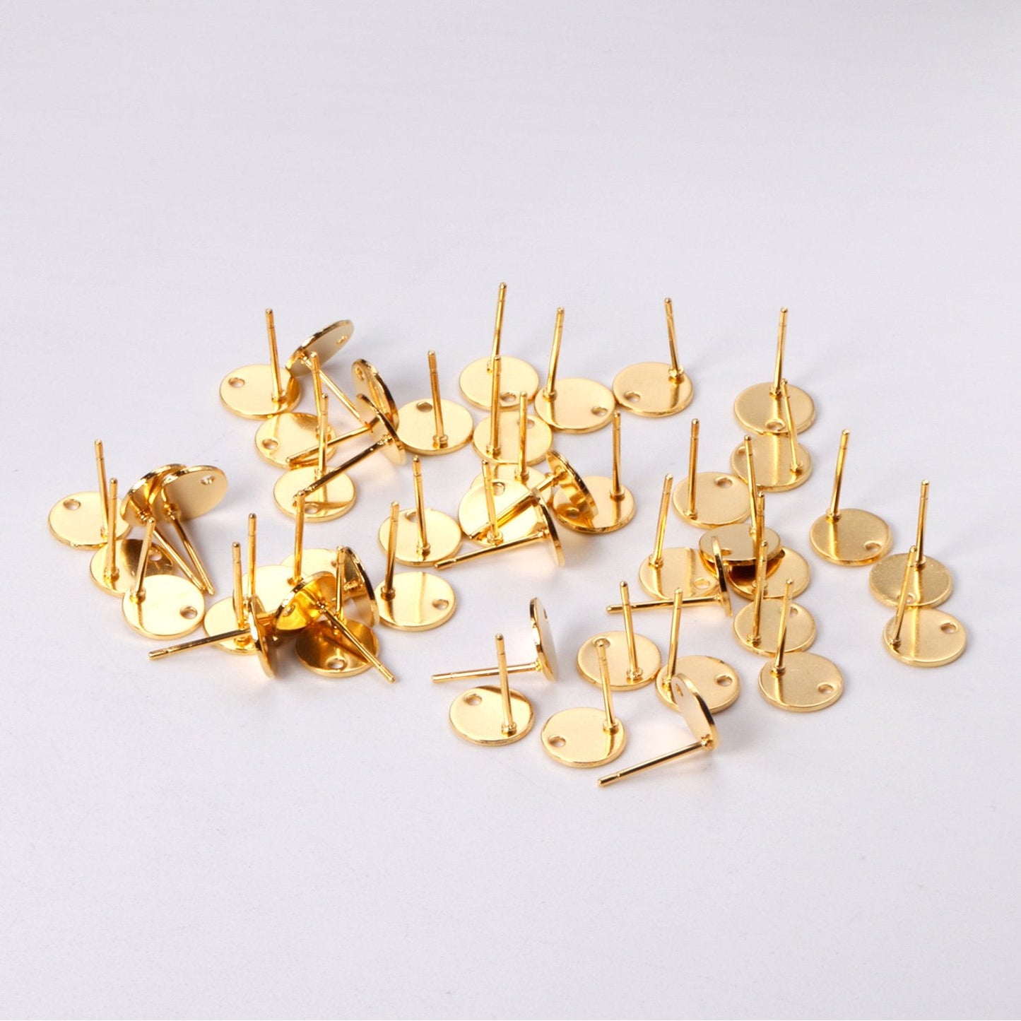 ASON 100 Pcs/Lots Small Ear Studs Round Shape With Holes Stainless Steel Base Setting Connector For DIY Jewelry Making Supplies