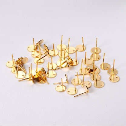 ASON 100 Pcs/Lots Small Ear Studs Round Shape With Holes Stainless Steel Base Setting Connector For DIY Jewelry Making Supplies