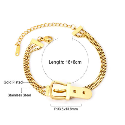 ASON Gold Color Fashion Bracelet 316L Stainless Steel Bangle 16+3cm Extender for Women Men Jewelry Accessories