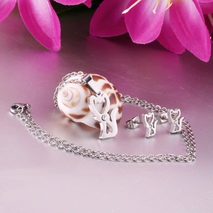 Stainless Steel Little Fox With Cubic Zirconia Necklace Earrings Set Woman Wedding Jewelry Sets Anniversary Present