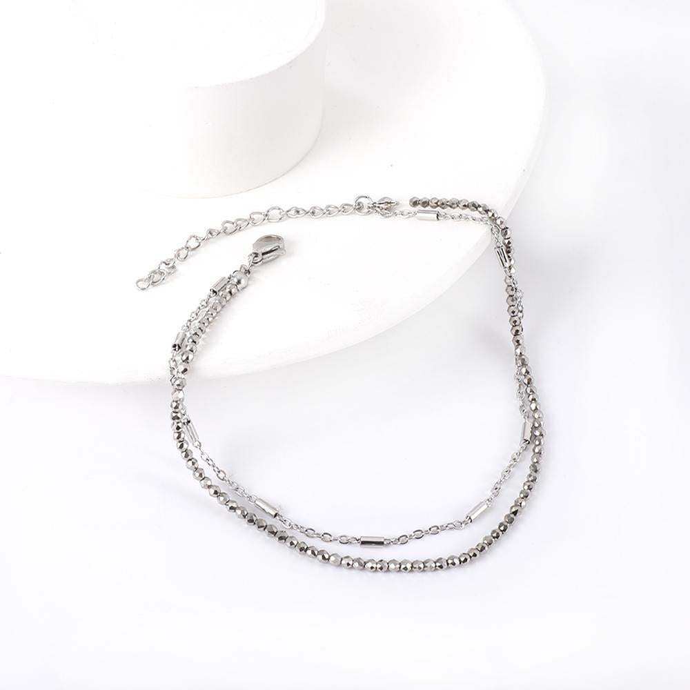 ASON Trendy Carbon Black Beads Accessories Multi-layer Chains Anklets Gold Color Stainless Steel For Women Jewelry Boho