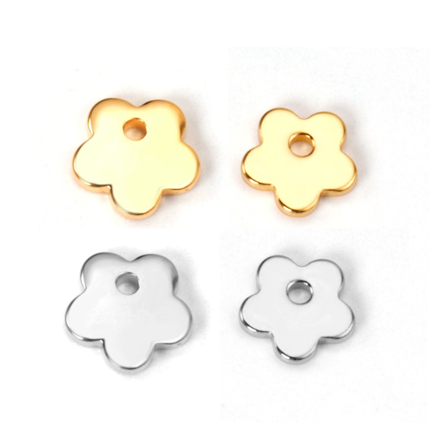 ASON100Pcs/Lot Gold Silver Color Flower Stainless Steel Pendant Charm For Necklace Bracelet Trendy DIY Jewelry Making Supplies