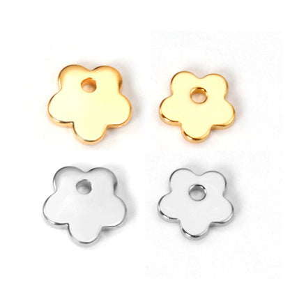 ASON100Pcs/Lot Gold Silver Color Flower Stainless Steel Pendant Charm For Necklace Bracelet Trendy DIY Jewelry Making Supplies