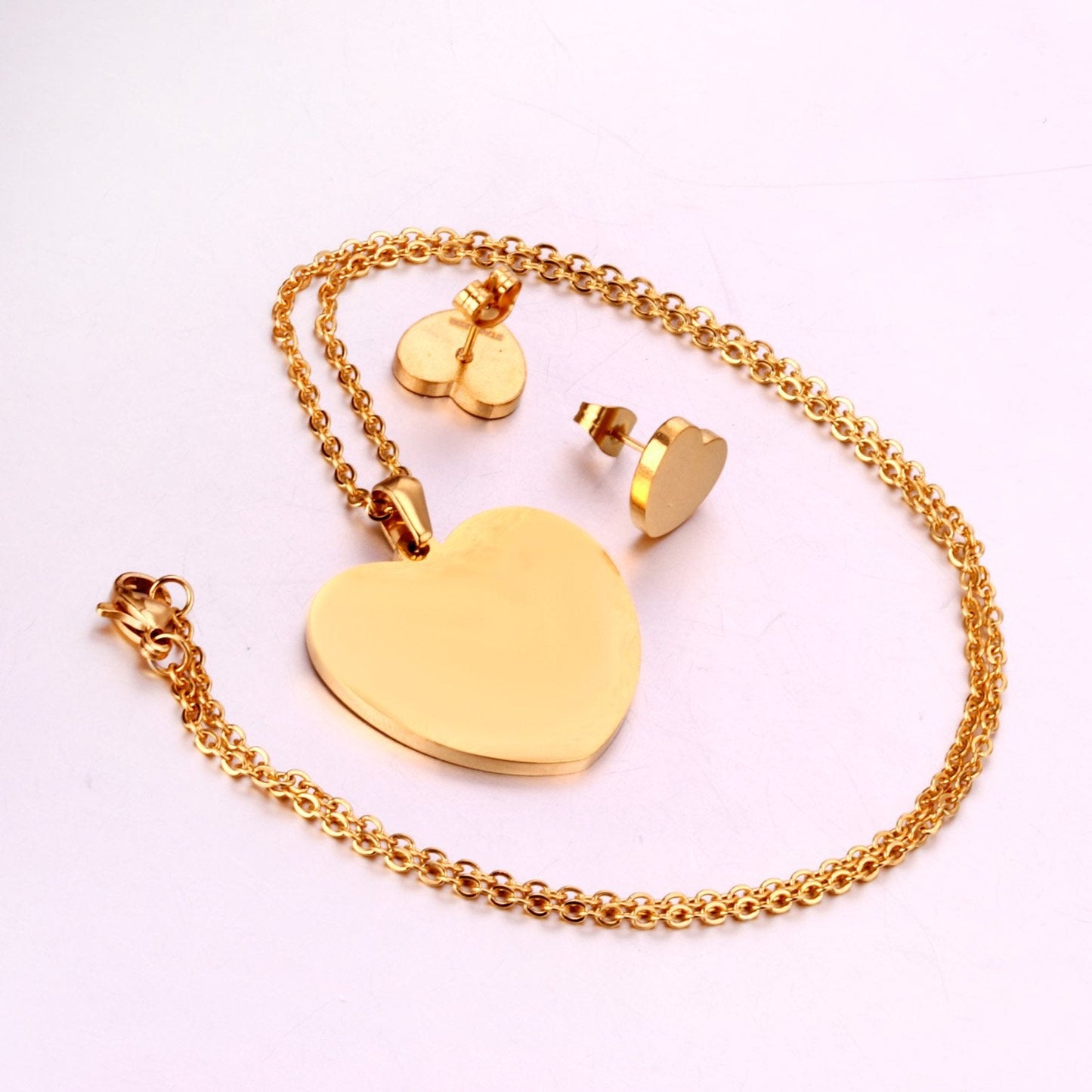 Heart Earrings Pendant Chain Necklace Jewelry Set For Women Girls Gold/Steel Wedding Dubai African Jewellery Sets