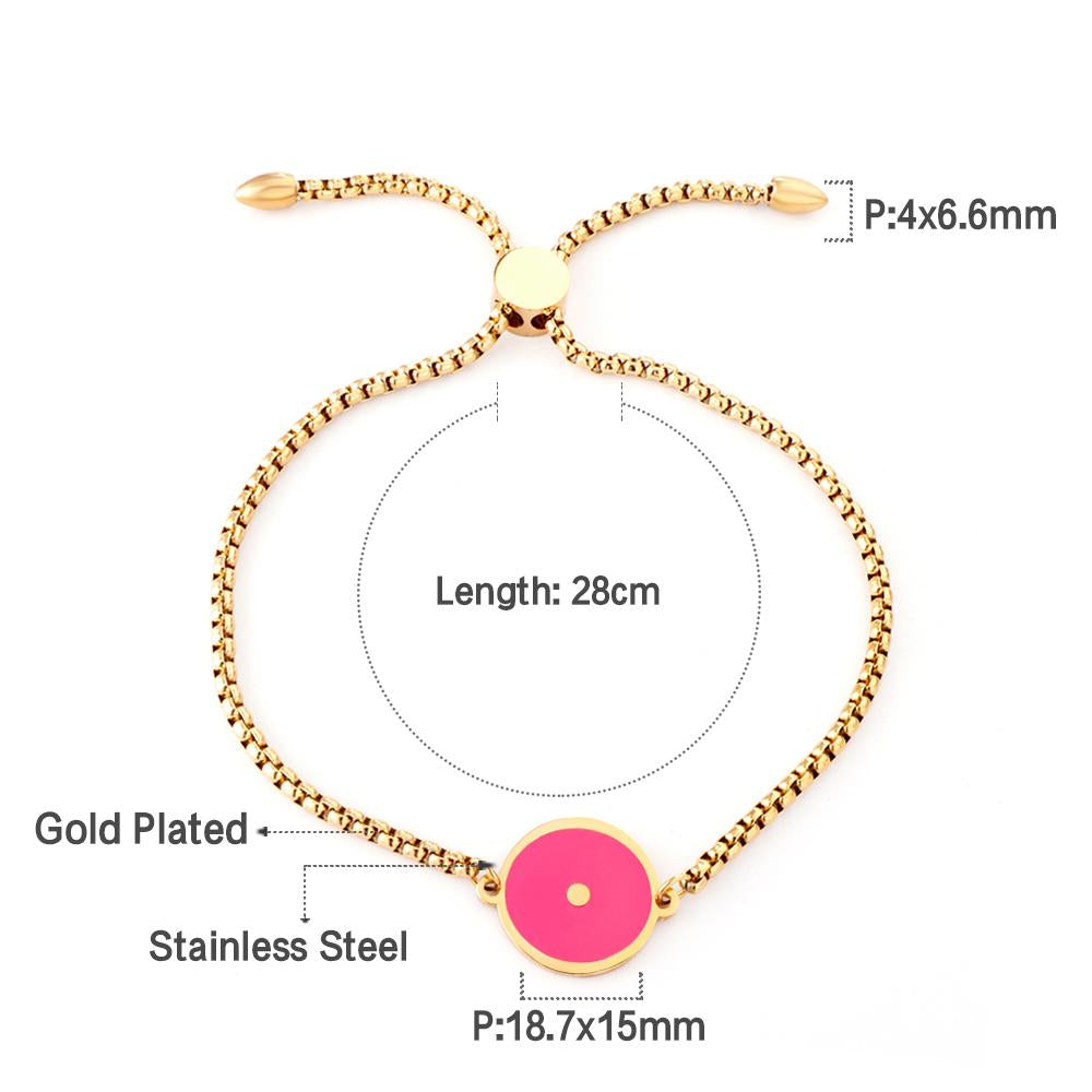 ASON 28 cm Pink Round Shape Accessory BraceletsTrendy Gold Color Stainless Steel For Women Daily Wear Jewelry Adjustable