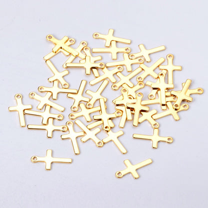 ASON 100Pcs/Lots Cross Charms 316L Stainless Steel Religious Pendant Gold Silver Color For Necklace DIY Jewelry Making Supplies