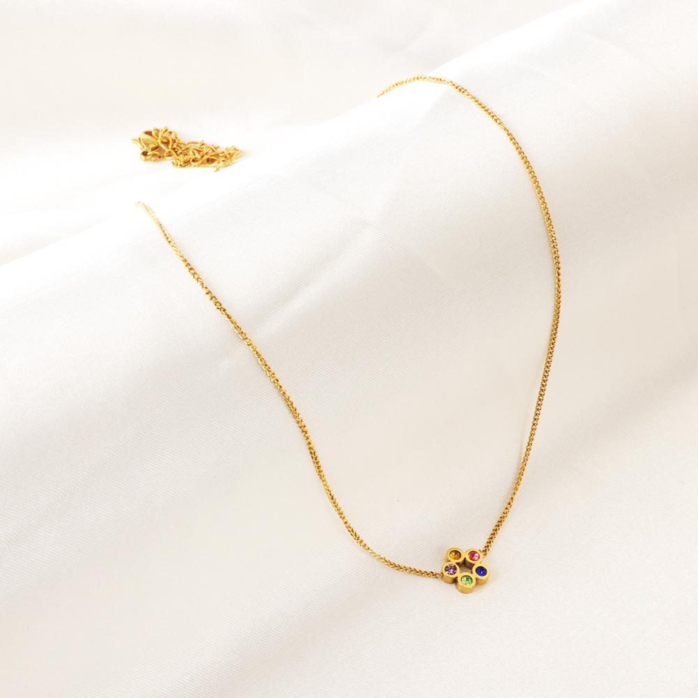 Simple Bohemian Colorful Crystal Flower Necklace for Women Girls Chic Boho Clavicle Cuban Link Chain Collier Femme