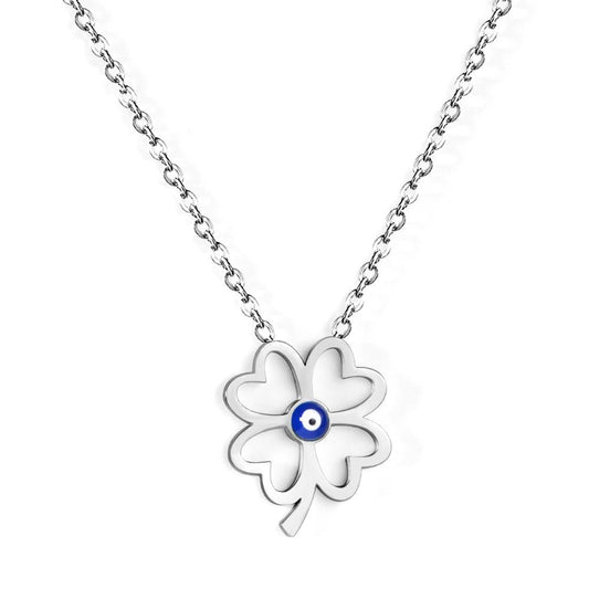 Hollow Out Four Leaf Clover Pendant Necklaces Blue Cat Eyes Stone For Friends Wishes Lucky Christmas Gifts Collier