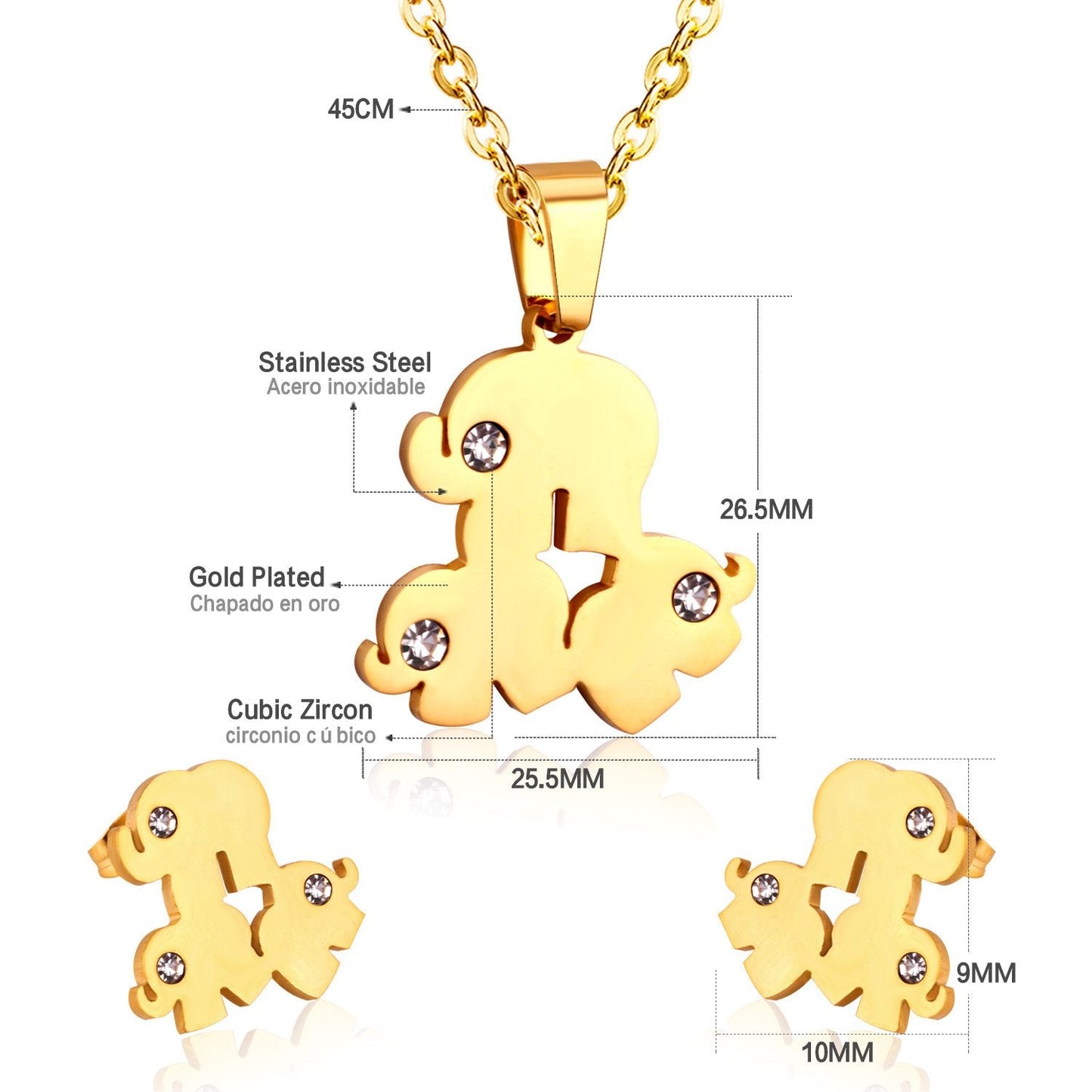Fashion Cute Elephant Crystal African Jewelry Sets For Women Chain Necklace Earrings Dubai Jewellery parures bijoux
