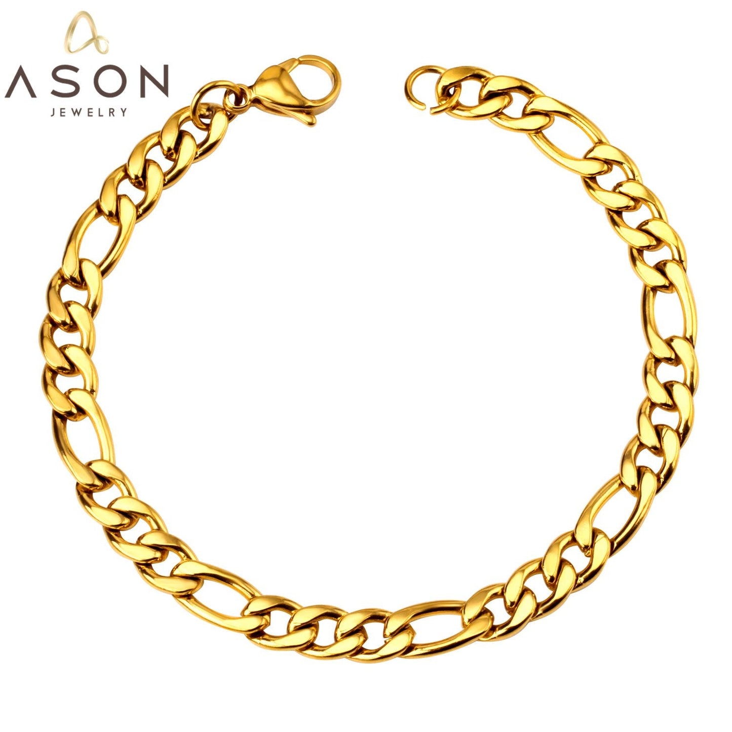 Wholesale Ason 7mm Cuban Link Chain Bracelets Stainless Steel Gold Color for Men Women Party Gift Fashion Bangle Jewelry Boho