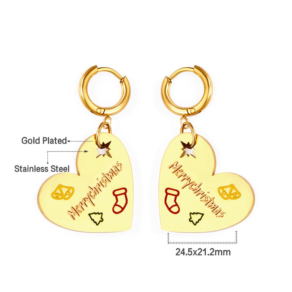 ASON Fashion Gold Color Heart Drop Earrings Jewelry Stainless Steel Dangle Earring for Women Christmas Gift Accessory