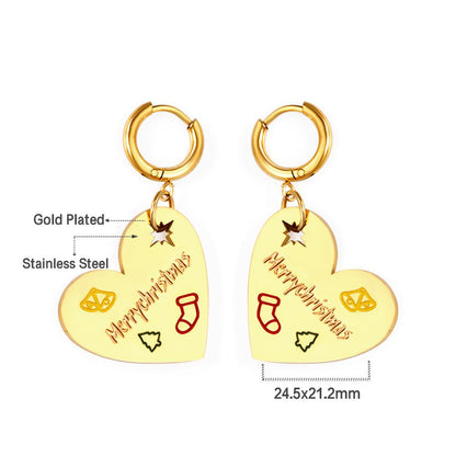 ASON Fashion Gold Color Heart Drop Earrings Jewelry Stainless Steel Dangle Earring for Women Christmas Gift Accessory