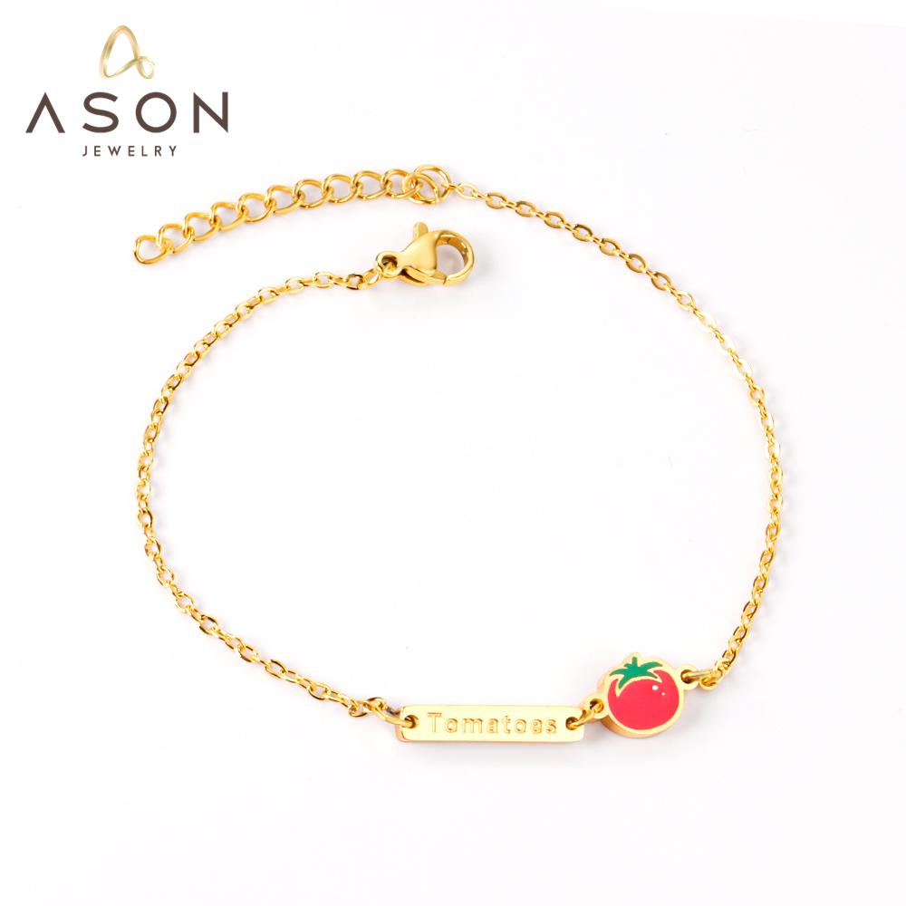 ASON Lovely Cartoon Tomato Charm Bracelet 316L Stainless Steel Adjustable Bangle for Women Gift Fashion Jewelry Accessories
