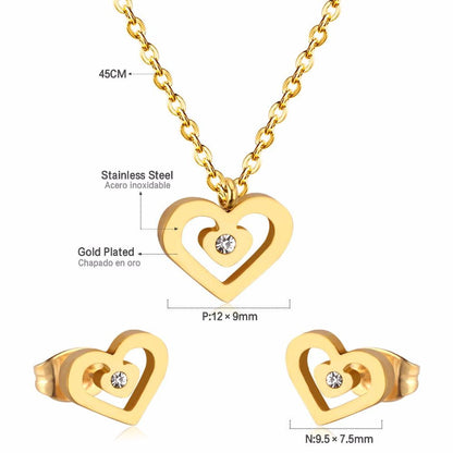 Stainless Steel Wedding Dubai Bridal Jewelry Sets CZ Heart Necklace Earrings Sets For Women Party Jewellery Sets
