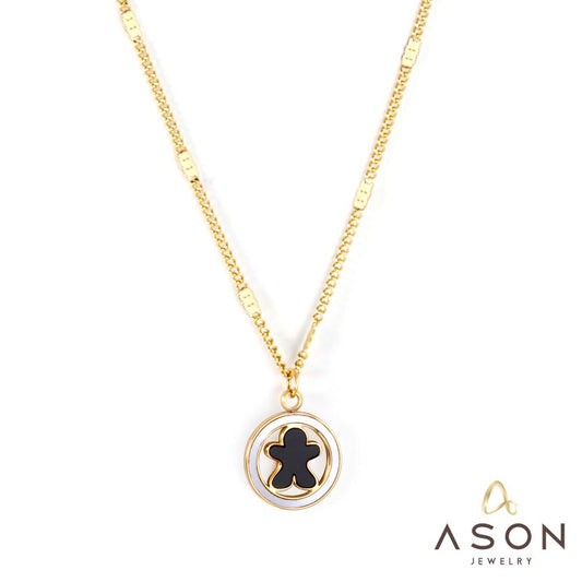 ASON Cute Stainless Steel Round Pendant Necklace Shell Chain for Women Men Gold Color Jewelry Accessory Party Gift